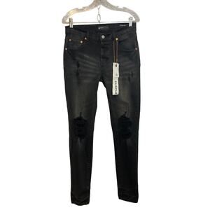 NWT Purple Brand P001 Slim Fit 30 W Dark Black Denim Distressed Skinny Jeans